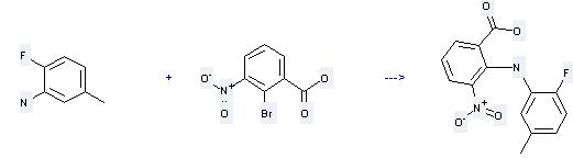 2-Fluoro-5-methylaniline can react with 2-Bromo-3-nitro-benzoic acid to get 2-(2-Fluoro-5-methyl-phenylamino)-3-nitro-benzoic acid.